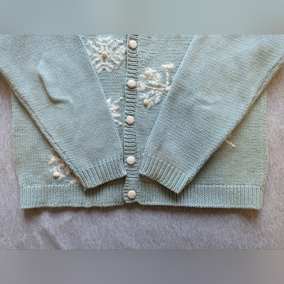 Vintage Teal Snowflake Cardigan - Picture 5 of 8